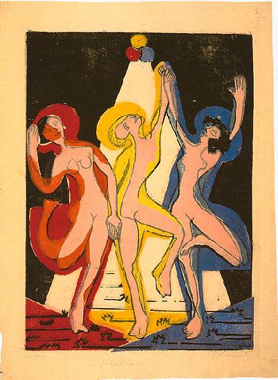 Ernst Ludwig Kirchner Colourful dance - Colour-woodcut oil painting image